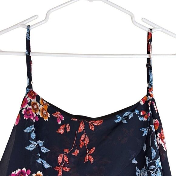 Xhiliration 3X Pink Blue Floral Cold Shoulder Ruffle Adj Strap Midi Dress Summer - Picture 3 of 10